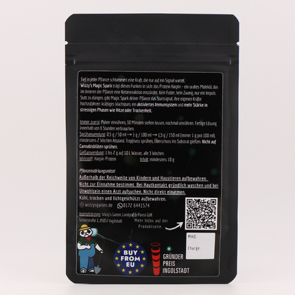 Rückseite Magic Spark mit Anwendung und Dosierung für Sprüh- und Gießanwendung